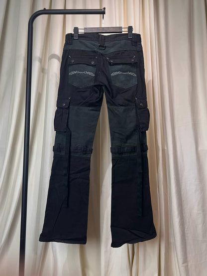 dark avant-garde cargo pants with zippers