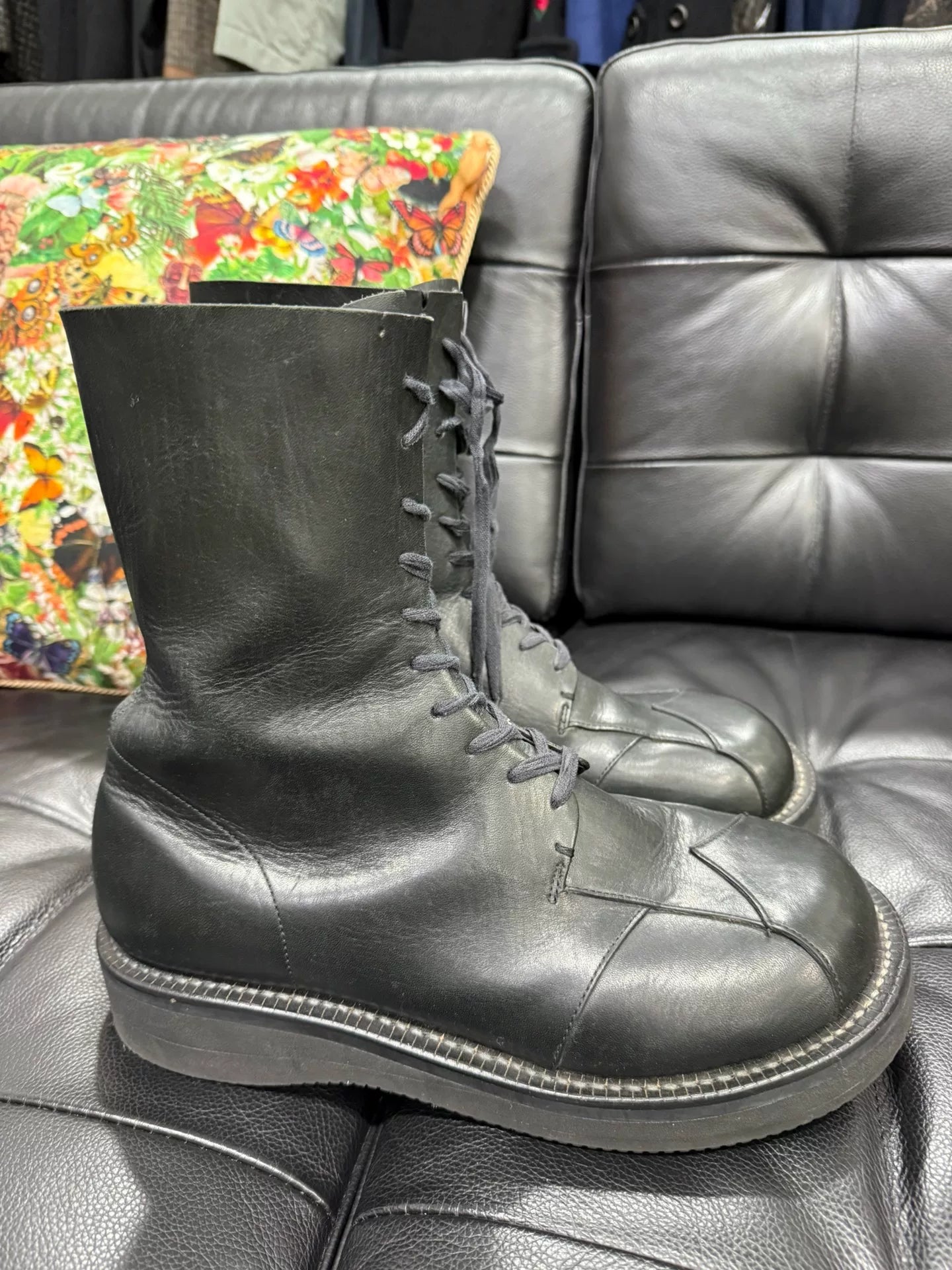 thick sole black boots for UK size 8