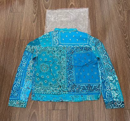 vintage bandana print shirt jacket in blue