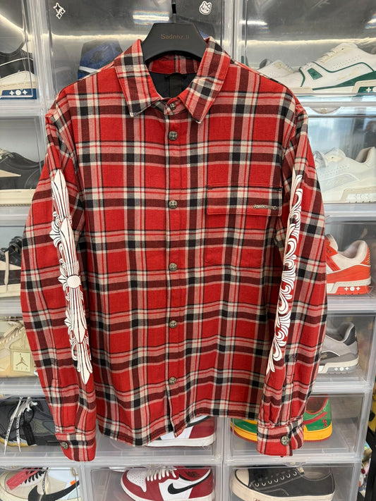 Chrome Hearts White Vine Red Plaid Quilted Jacket XL