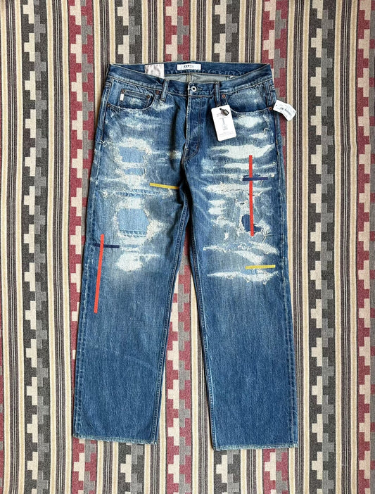 fdmtl classic fit red line denim pants