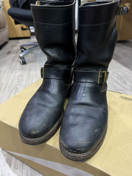 RRL Engineer Boots Black Leather Size 8D