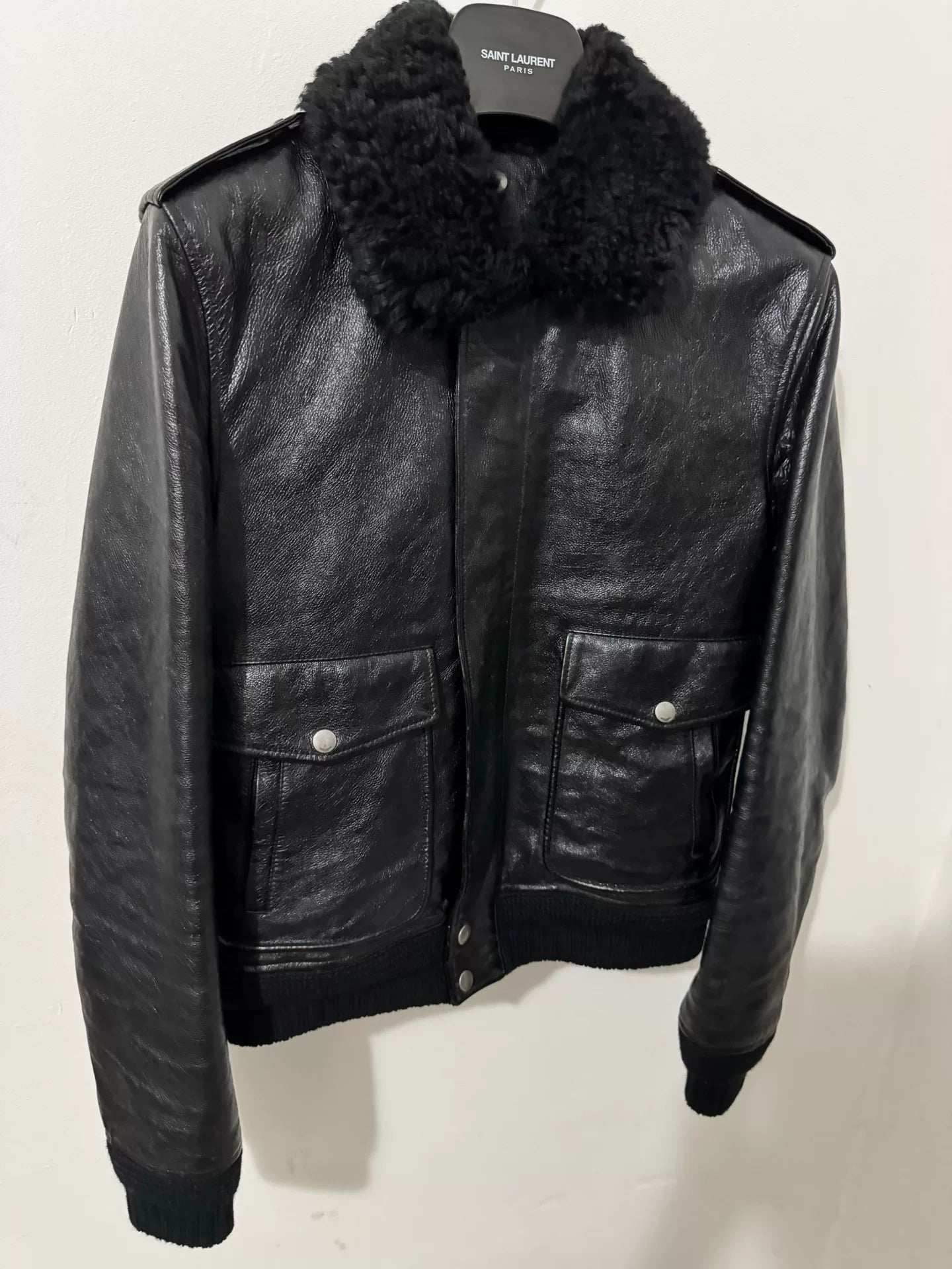 Saint Laurent Black Pilot Leather Jacket