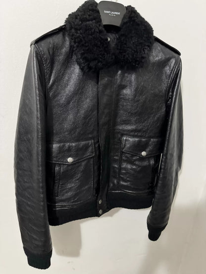 Saint Laurent Black Pilot Leather Jacket
