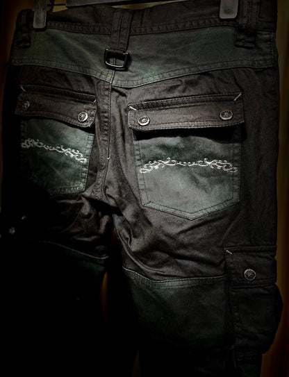 dark avant-garde cargo pants with zippers