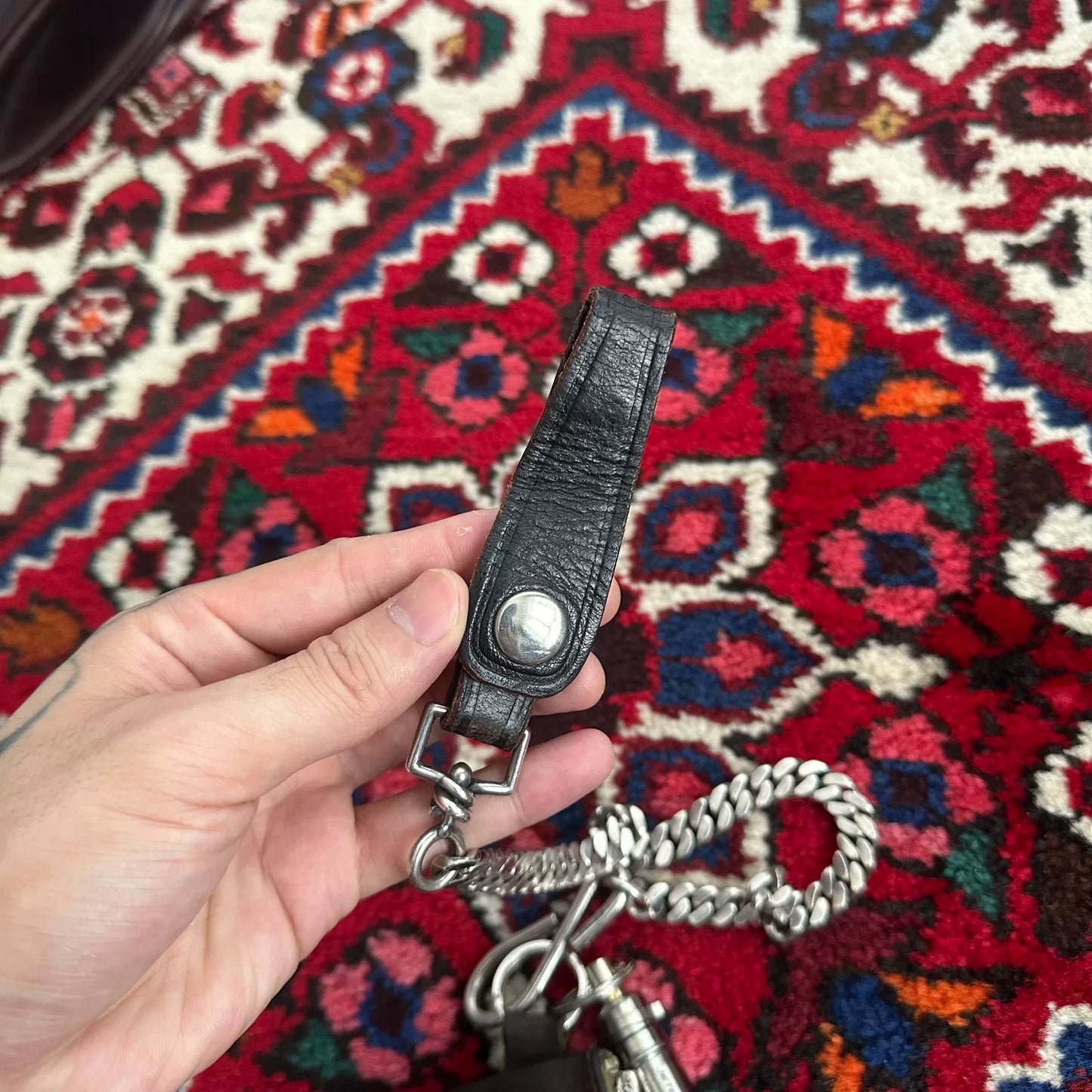 tenderloin silver wallet chain with leather details