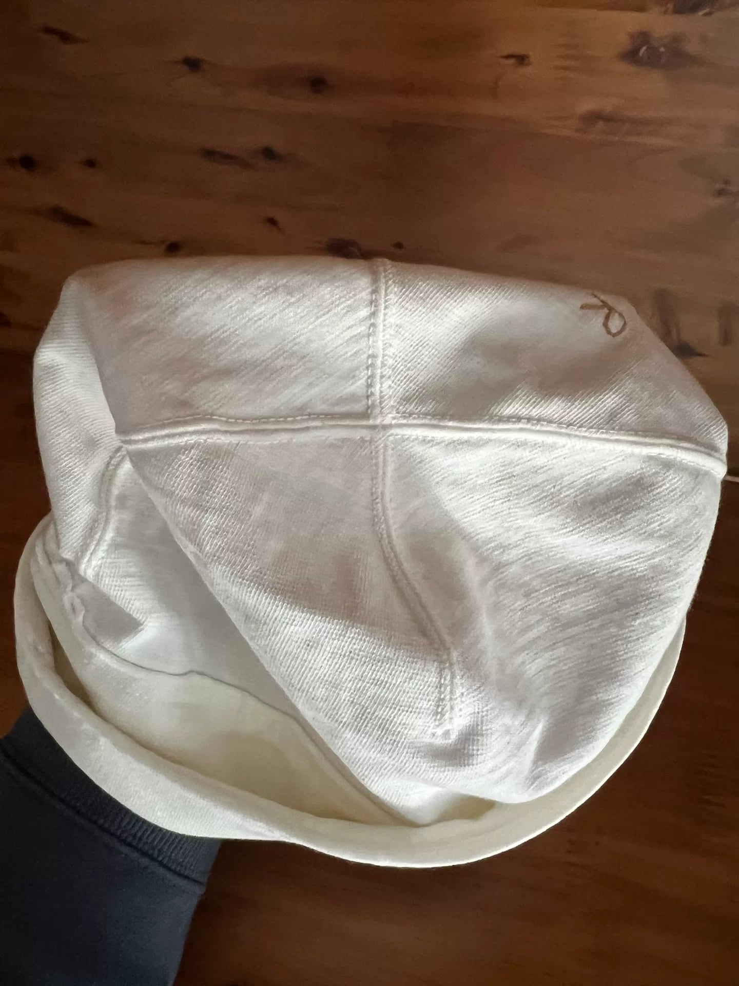 white knitted beanie with logo