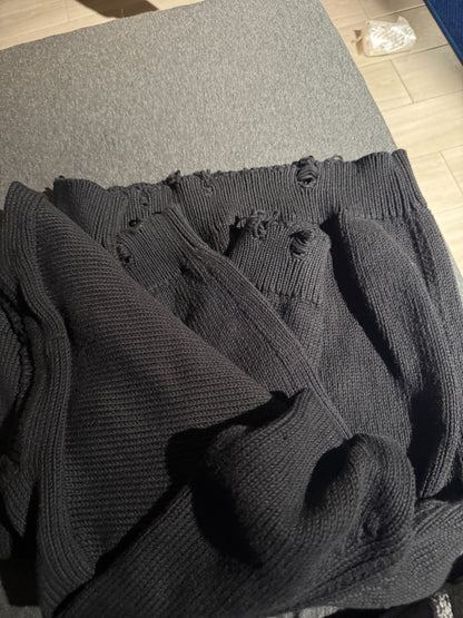 Saint Laurent Black Ribbed Ruffled Collar Sweater