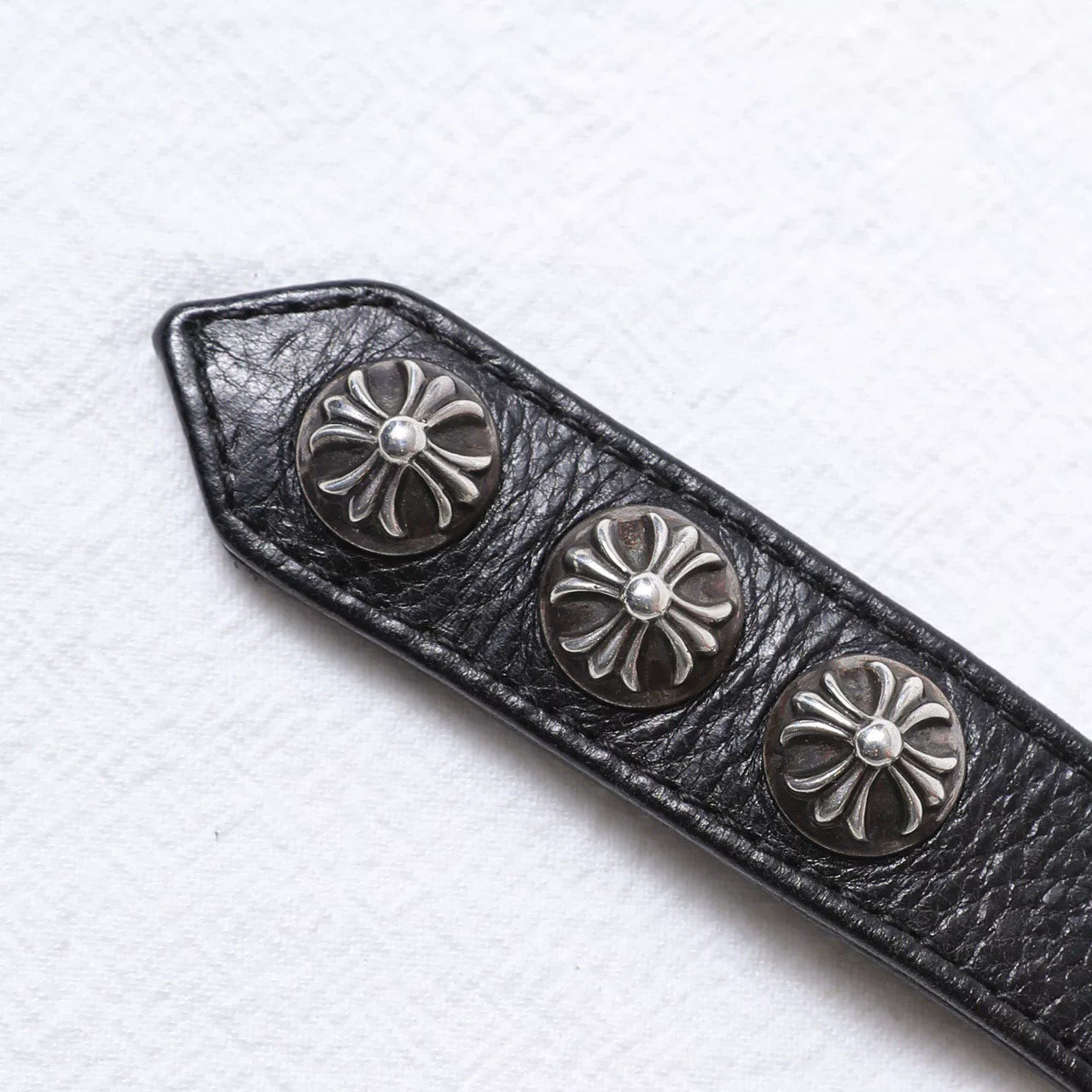 Chrome Hearts 925 Silver Cross Leather Bracelet