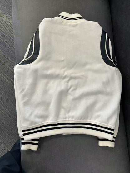 Saint Laurent White Wool Leather Sleeves Jacket