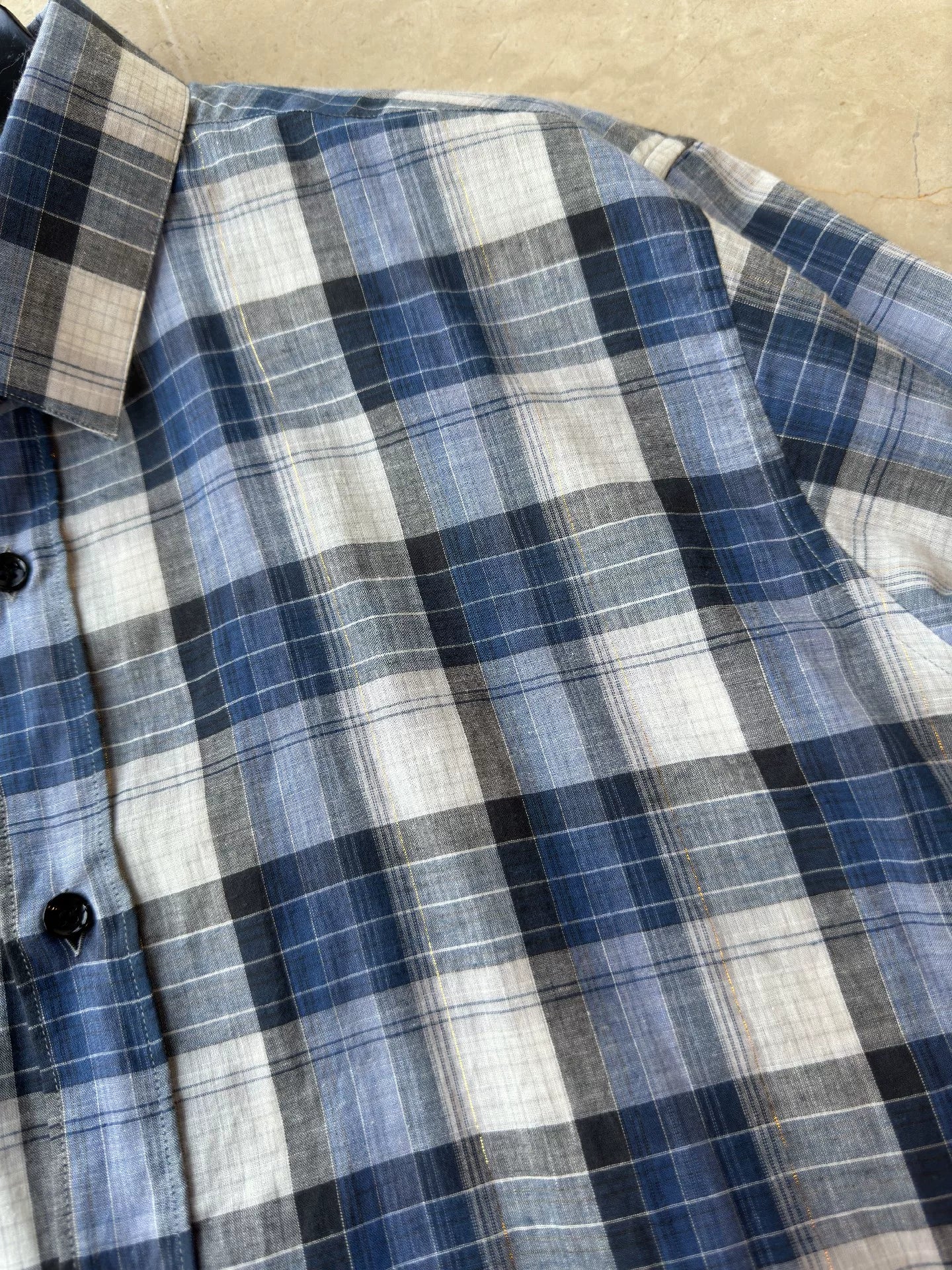 YSL Men's Blue Plaid Shirt