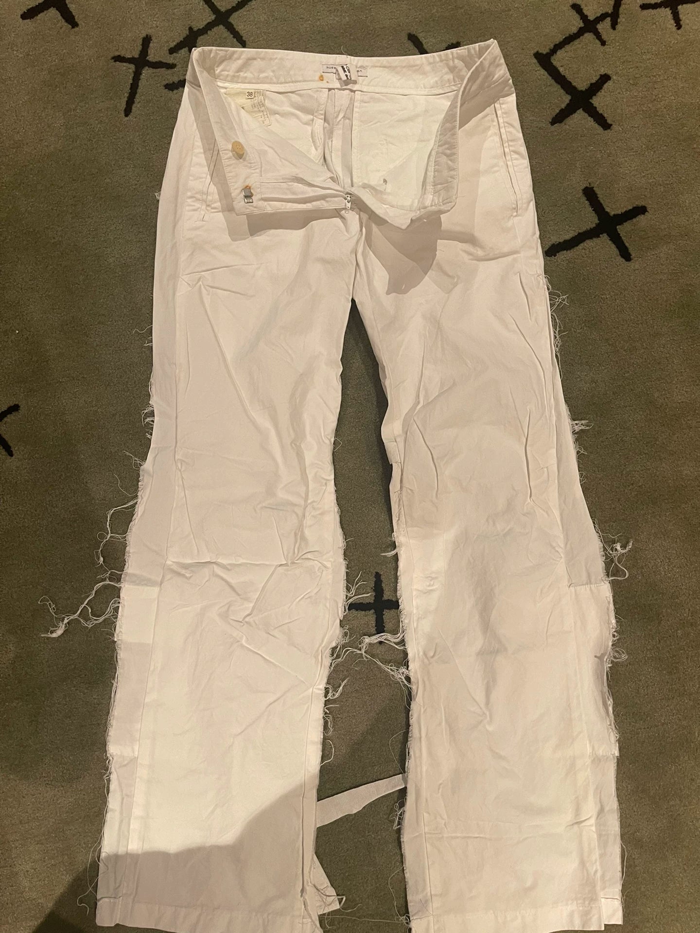 unique distressed white adjustable pants