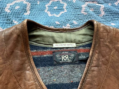rrl limited leather vest with blanket lining