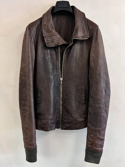 Rick Owens High Neck Leather Jacket