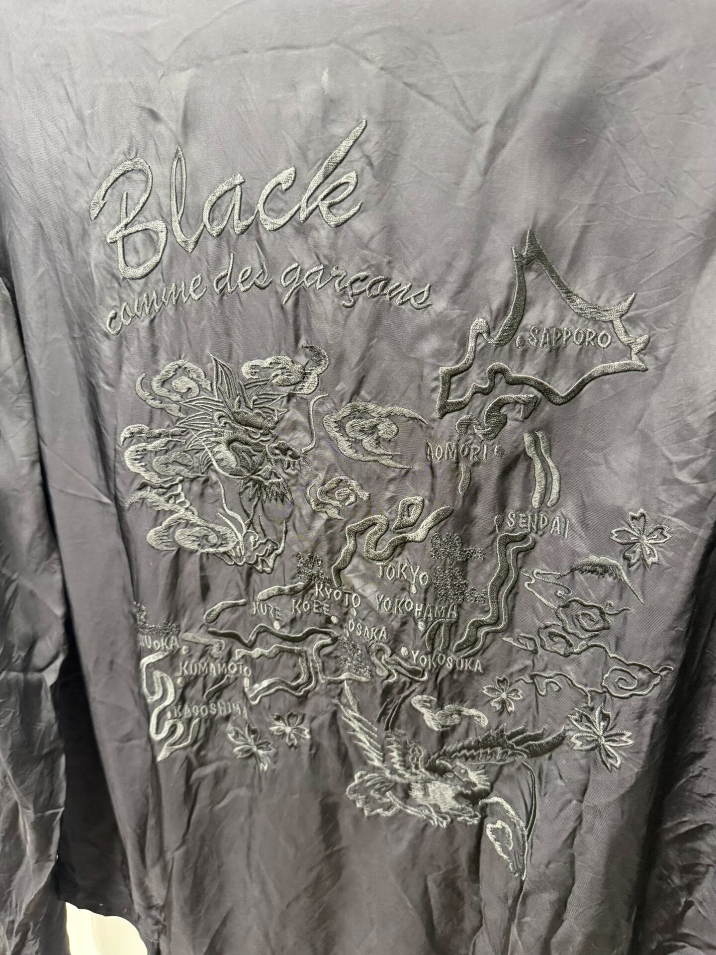 comme des garcons black embroidered silk jacket