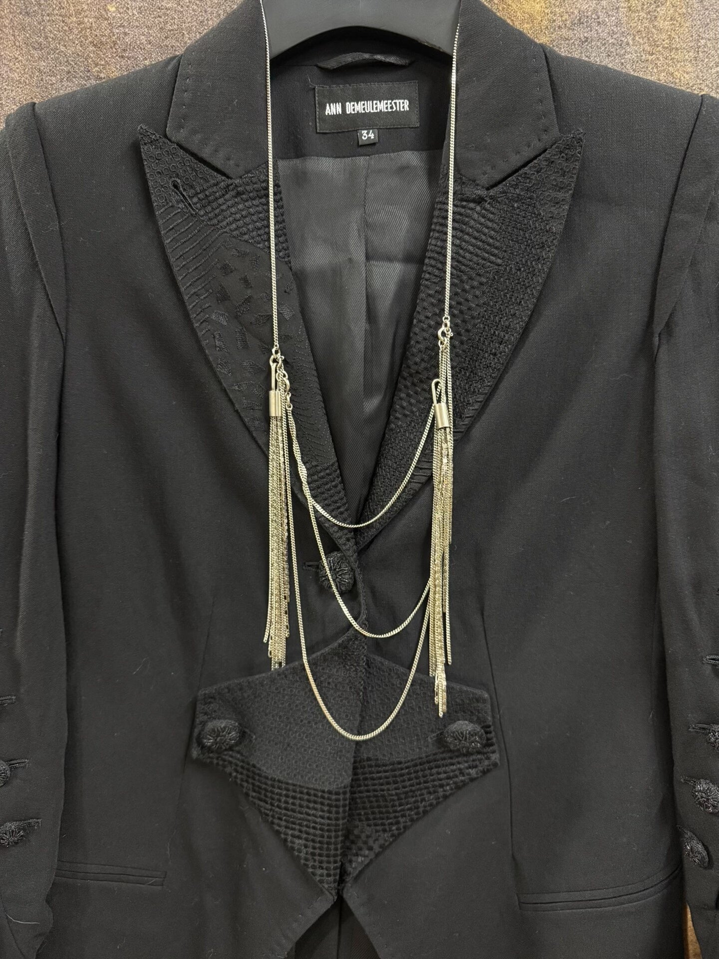 elegant black embroidered tailcoat jacket