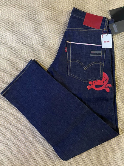 fenom x affa red embroidered denim pants