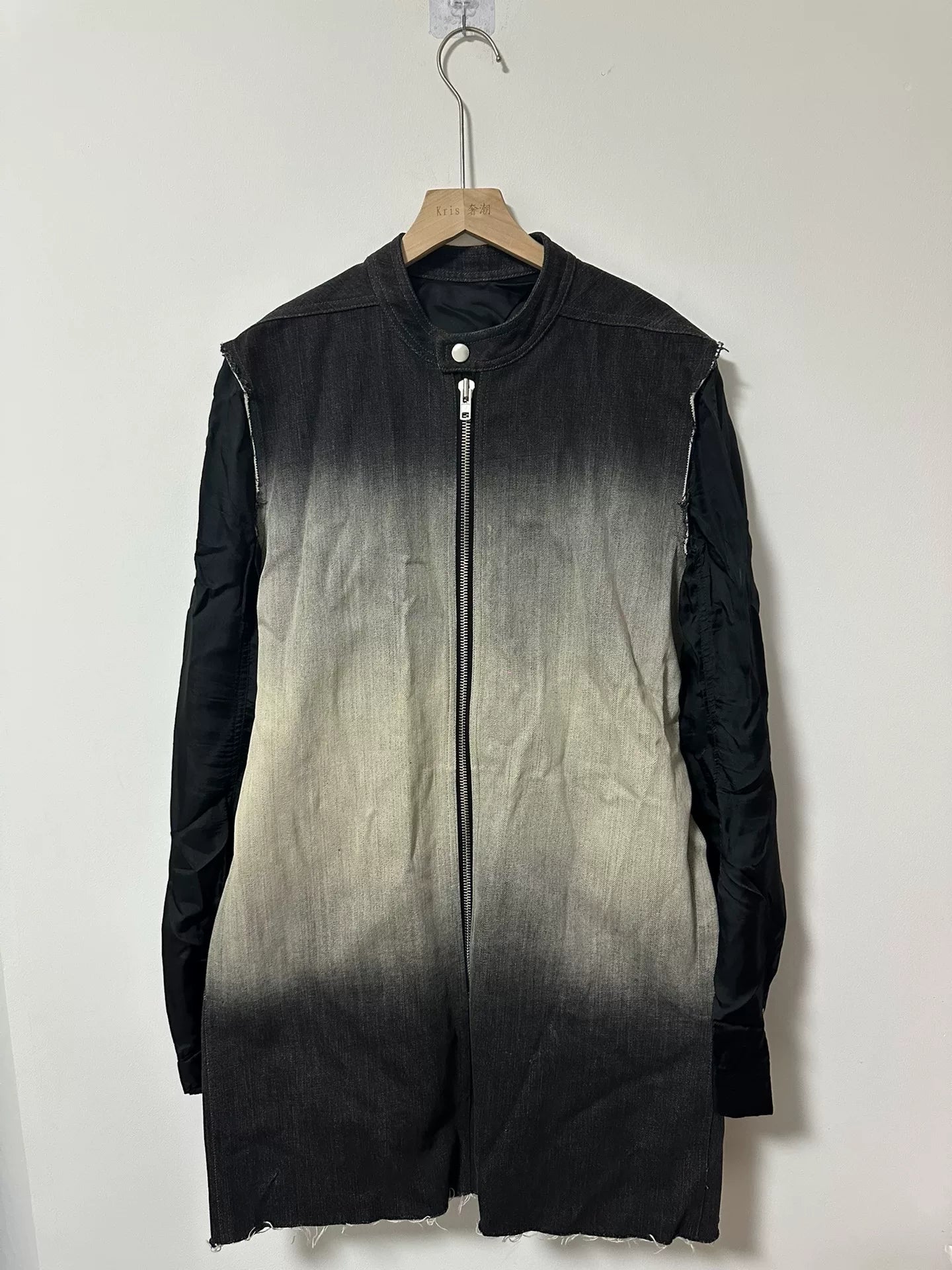 gradient denim jacket with contrast sleeves