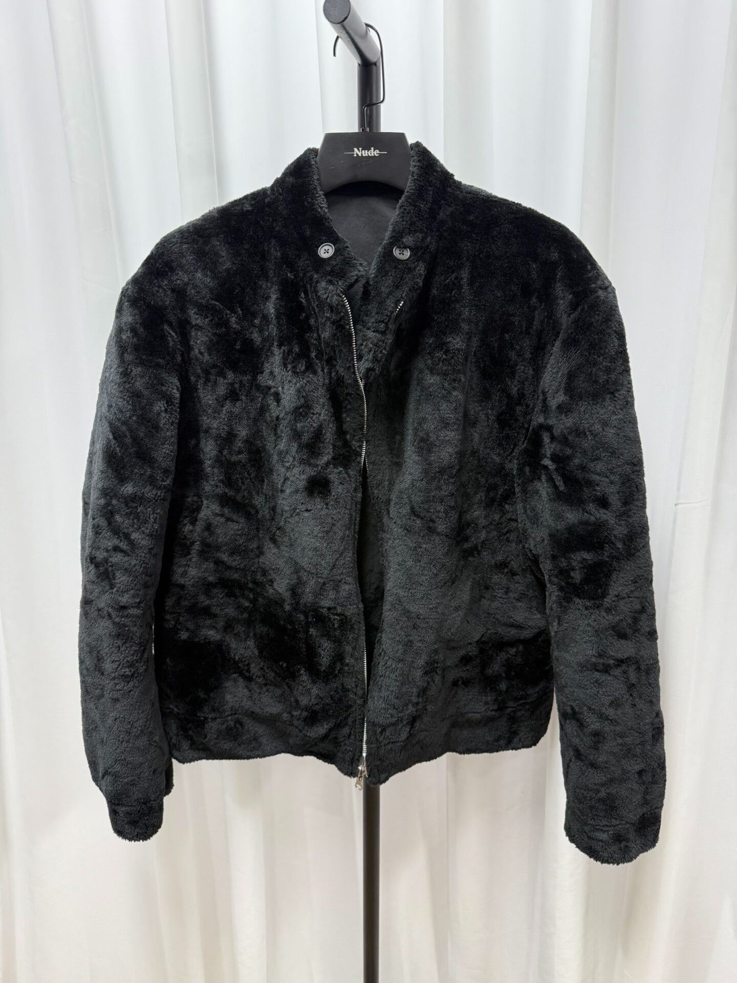 black faux fur jacket by yohji yamamoto