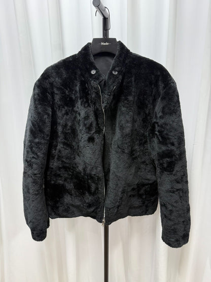 black faux fur jacket by yohji yamamoto