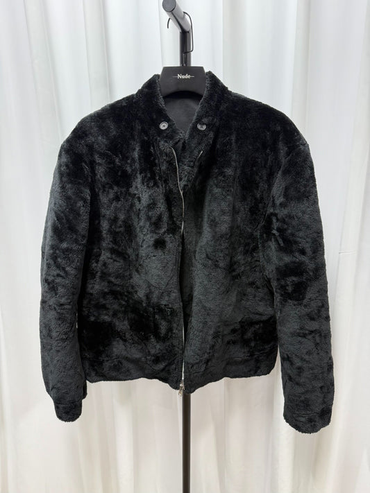black faux fur jacket by yohji yamamoto
