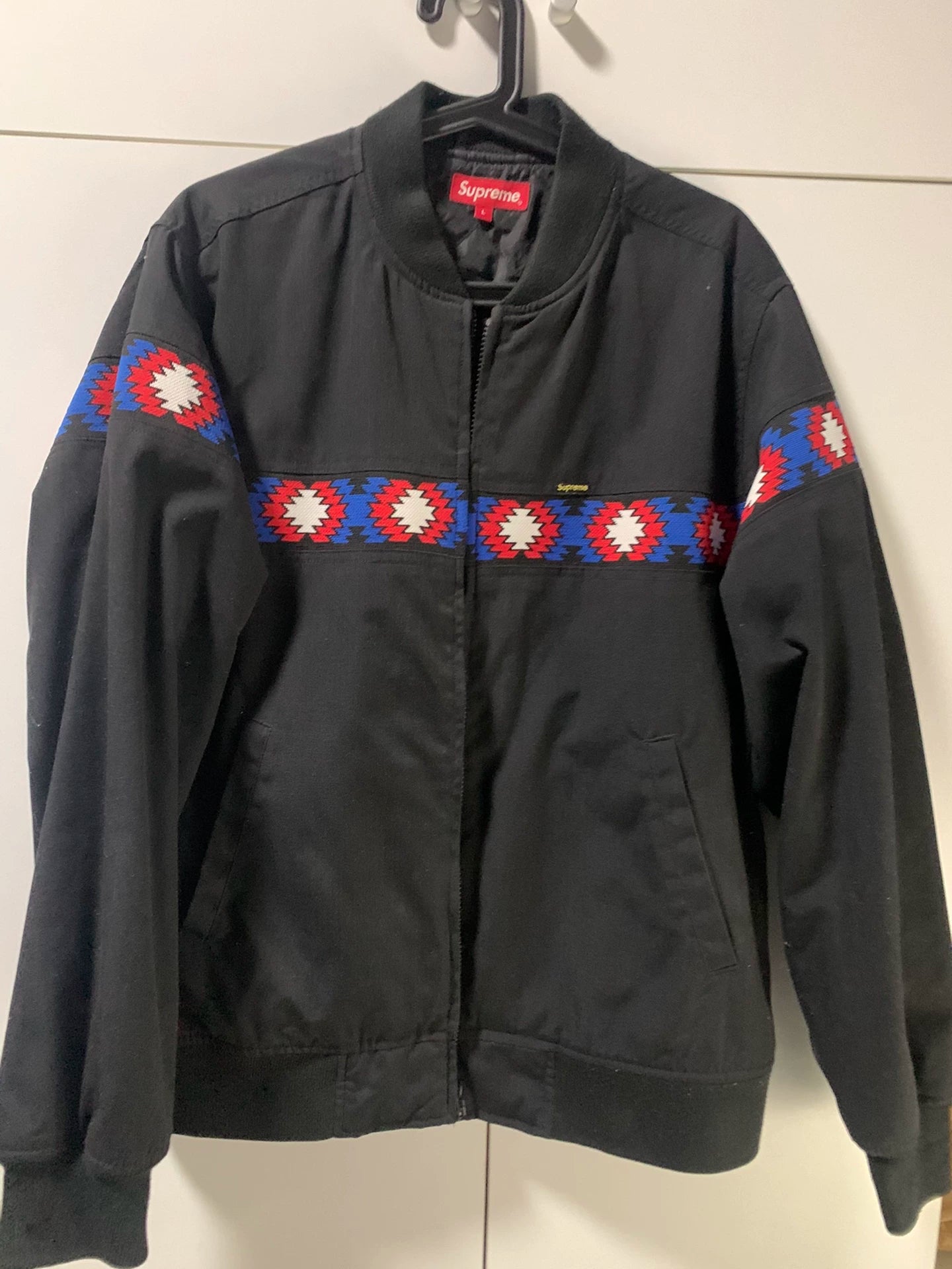 supreme black jacket with colorful embroidery