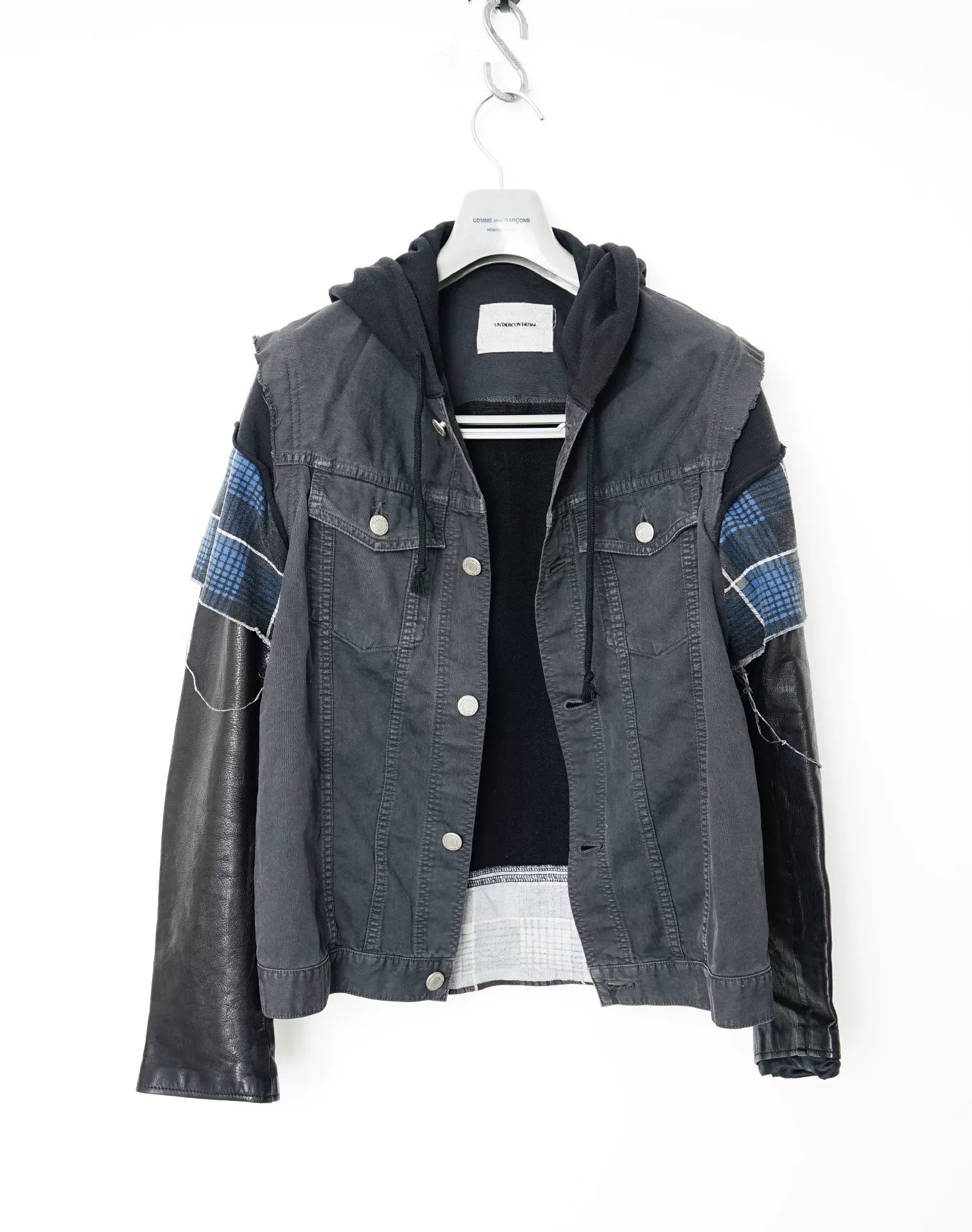 Undercover Patchwork Leather Sleeve Denim Jacket
