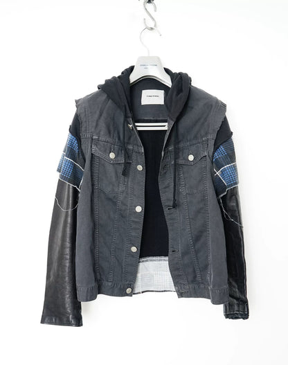 Undercover Patchwork Leather Sleeve Denim Jacket