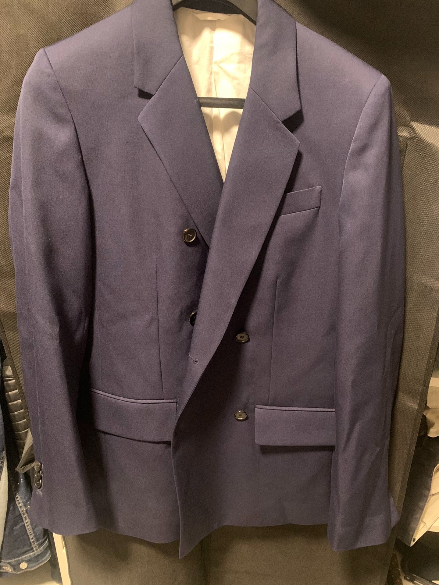 double-breasted navy blazer by calvin klein