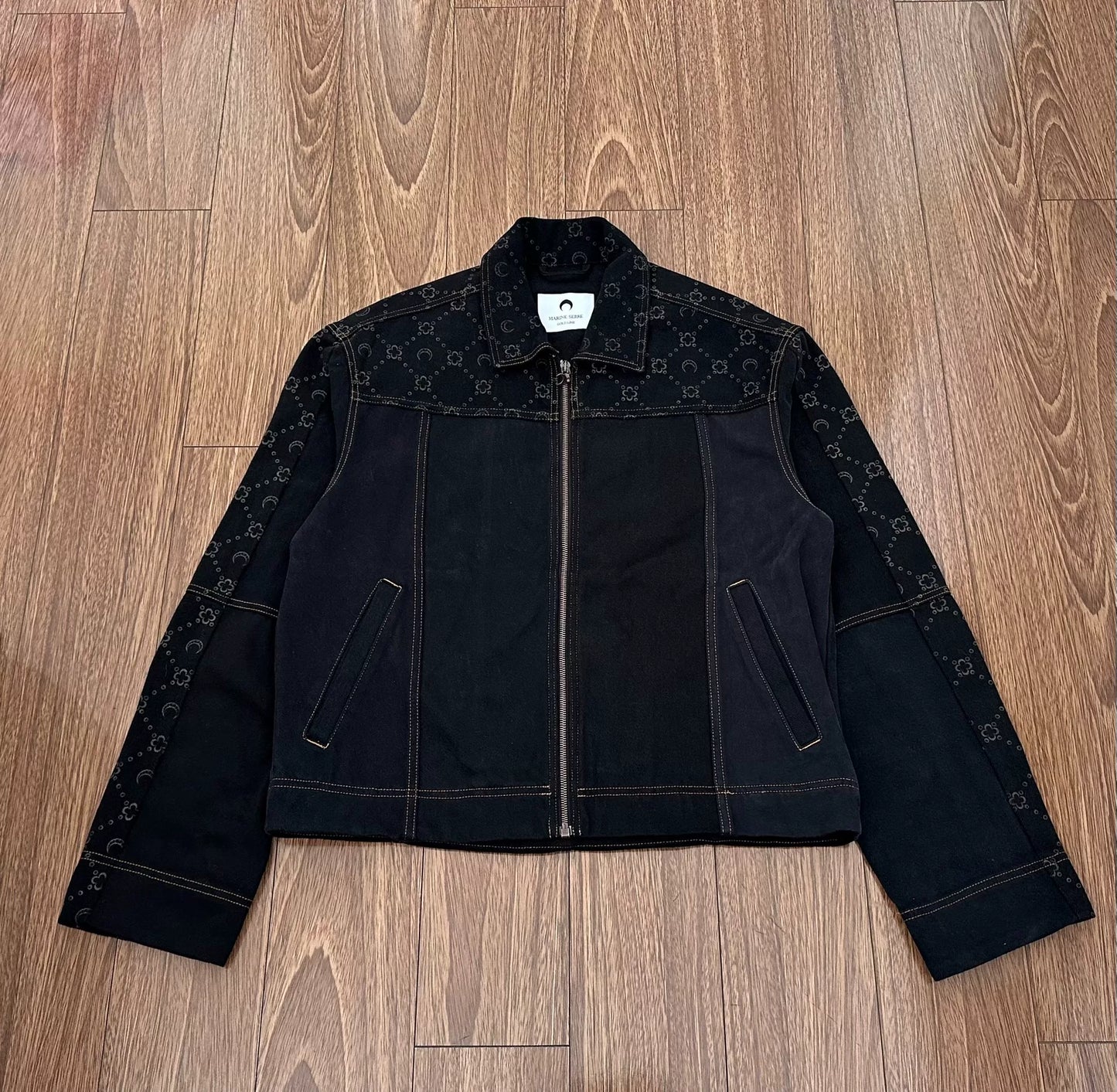 marine serre moon jacquard denim jacket