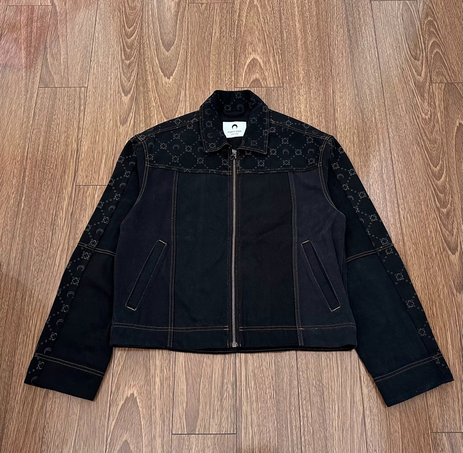 marine serre moon jacquard denim jacket