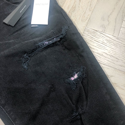 AMIRI Black Distressed Jeans with Floral Lining