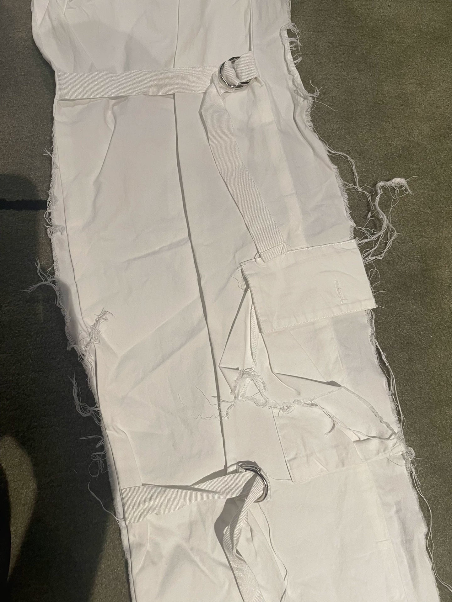 unique distressed white adjustable pants