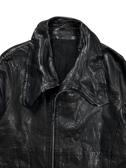 Julius_7 Black High Neck Leather Jacket
