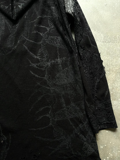 stylish black printed long sleeve top