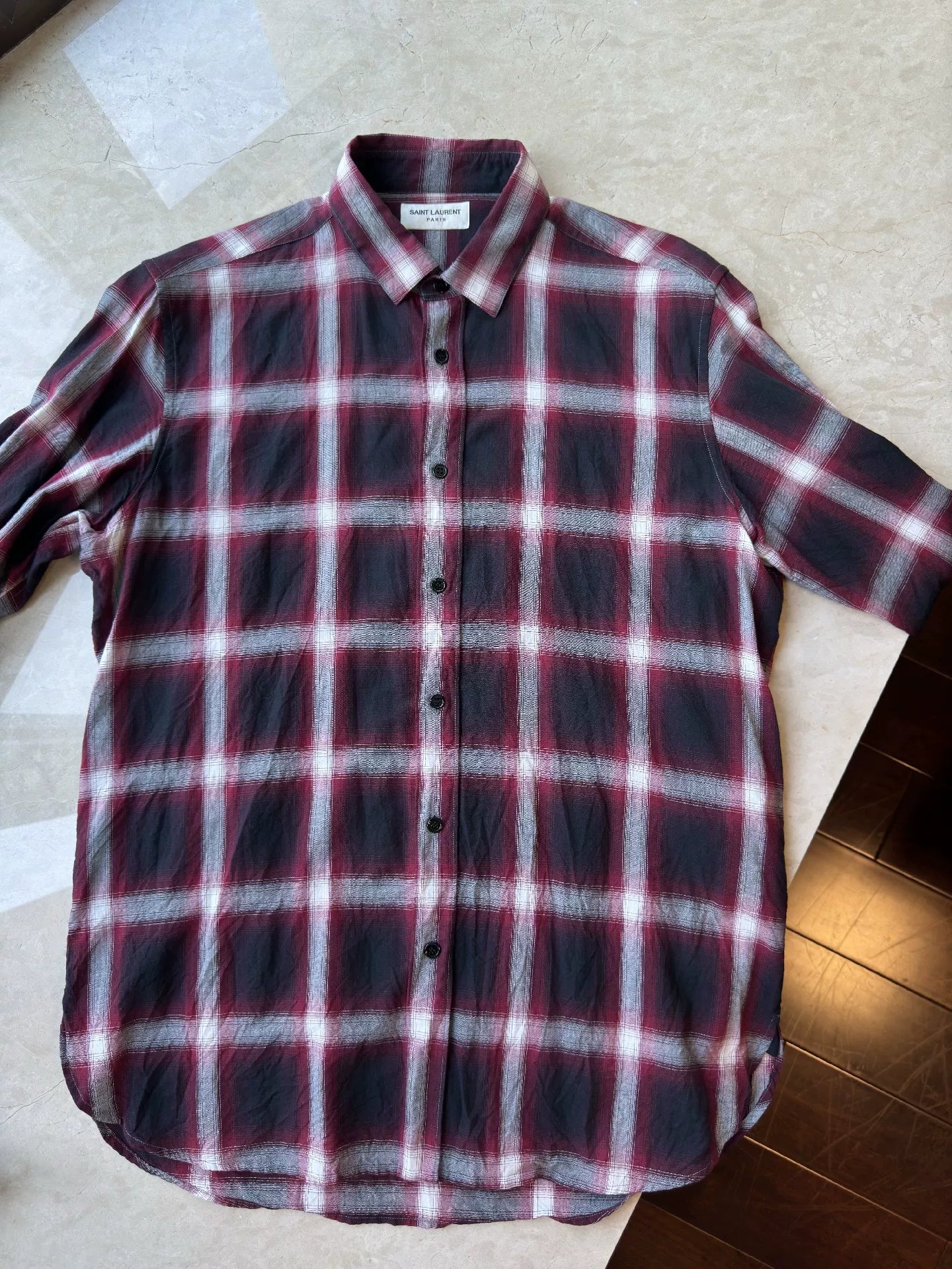 YSL Men's Red Plaid Shirt