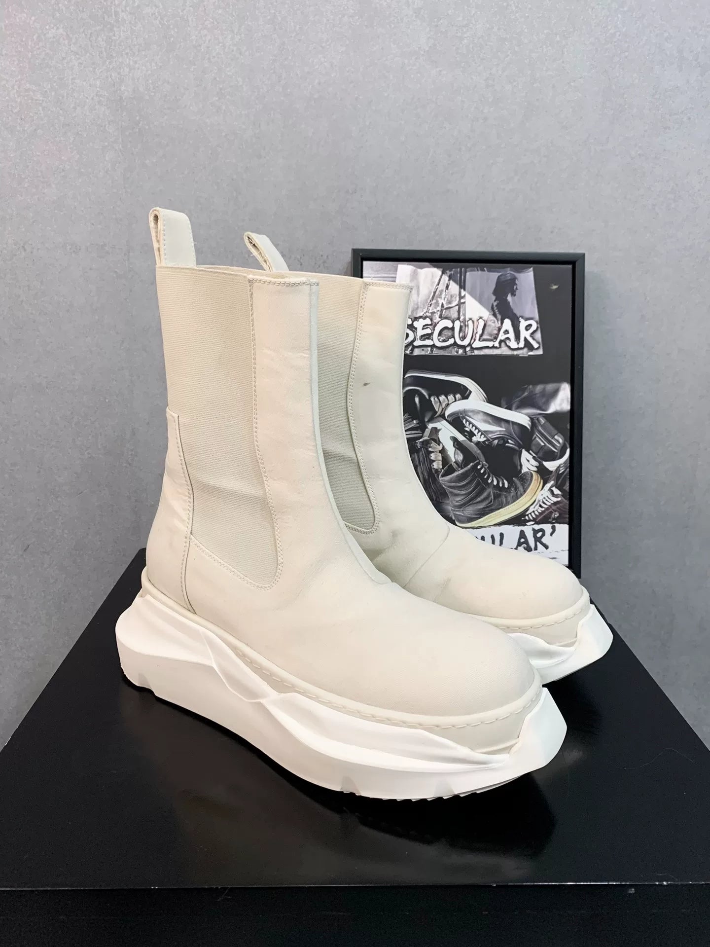 Rick Owens White Chelsea Thick-Sole Boots