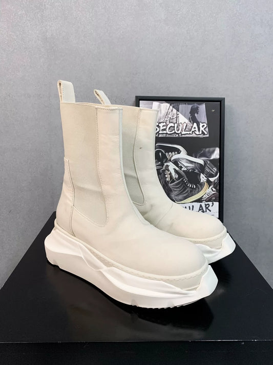 Rick Owens White Chelsea Thick-Sole Boots