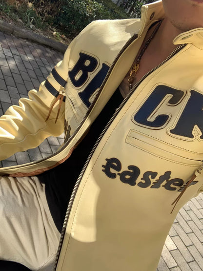 stylish beige leather jacket by tonys mccoys