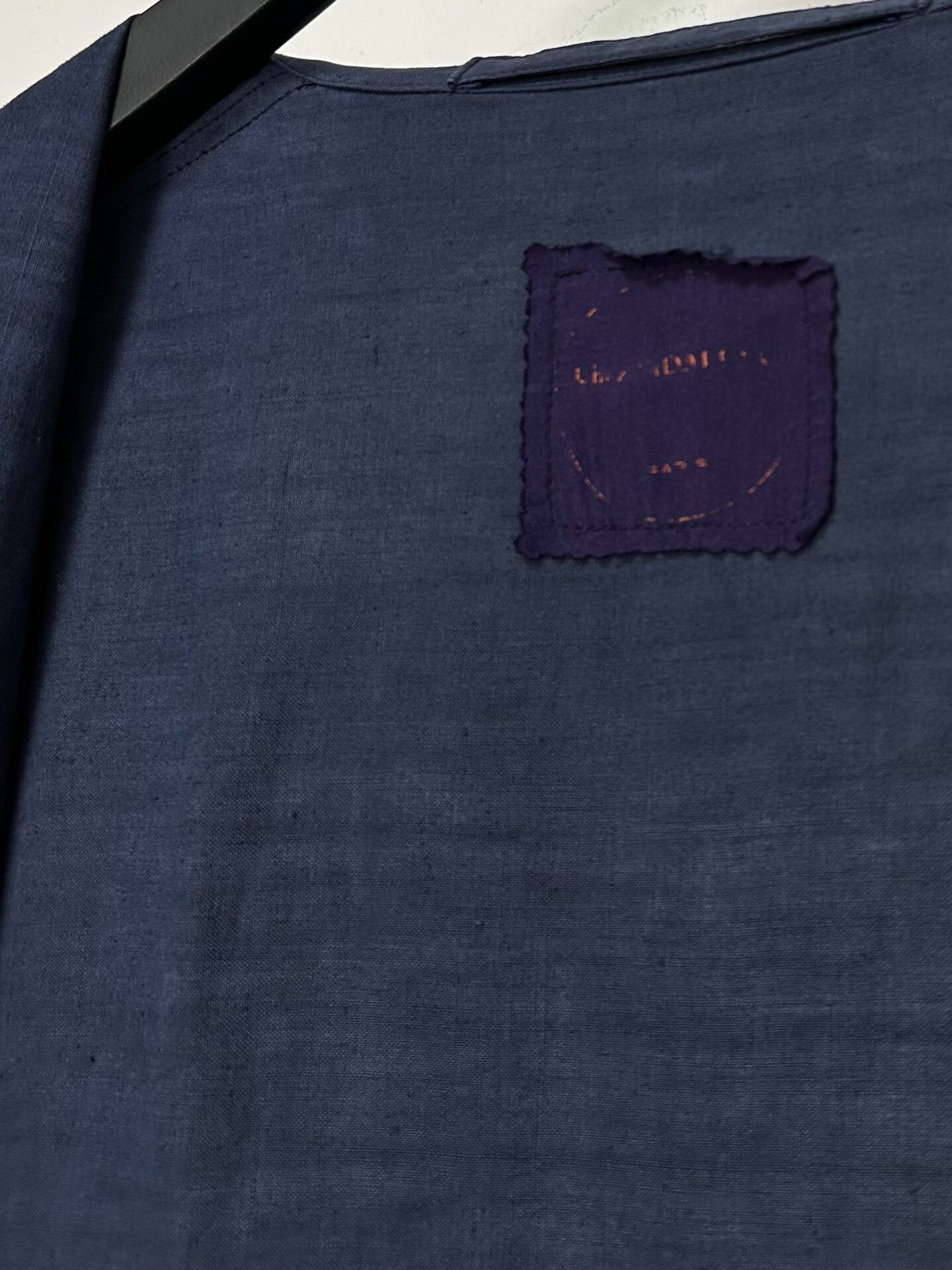 blue dyed linen coat by VIDALENC