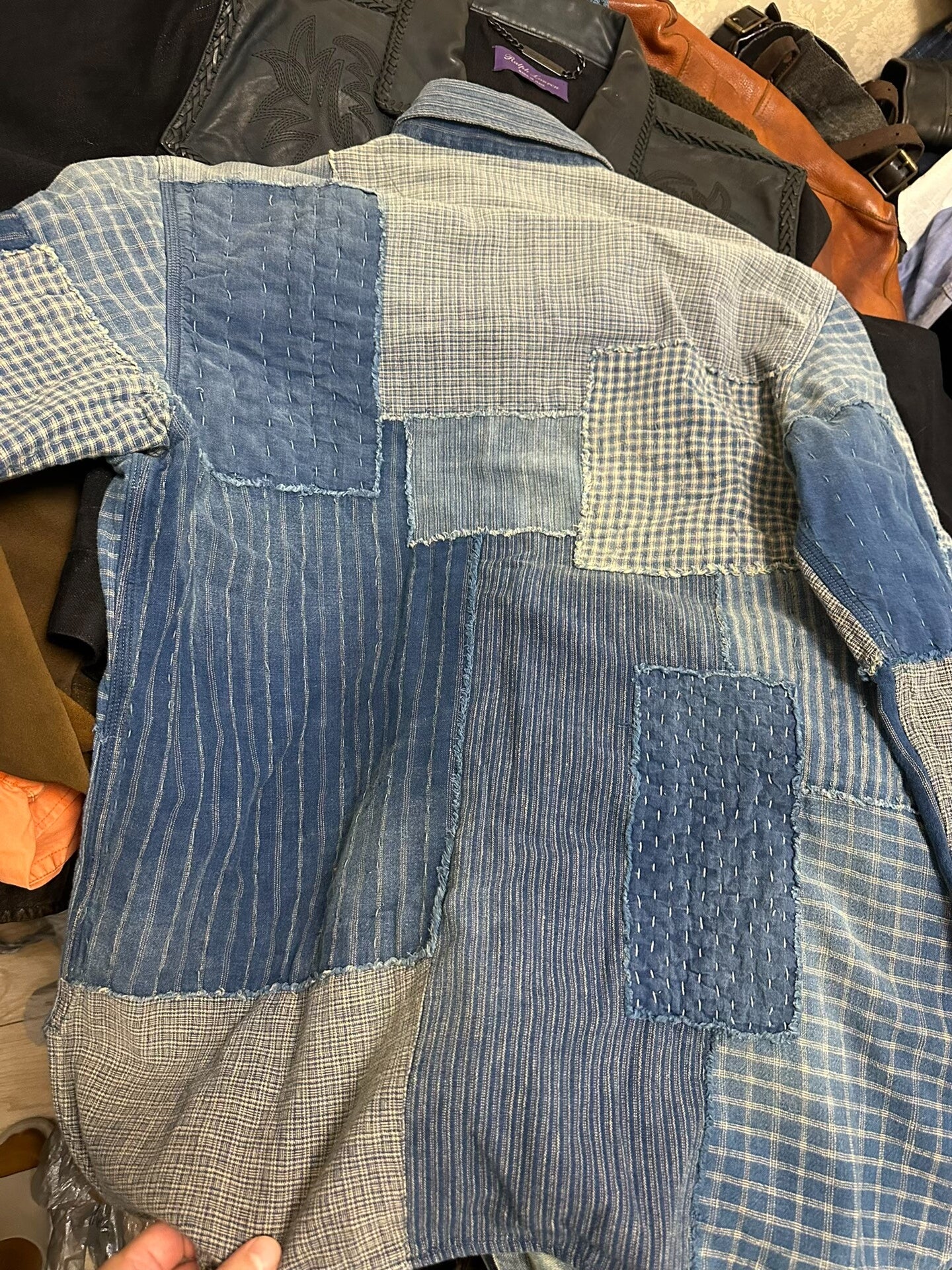 rrl patchwork blue dye shirt