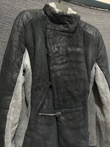 black leather high collar jacket