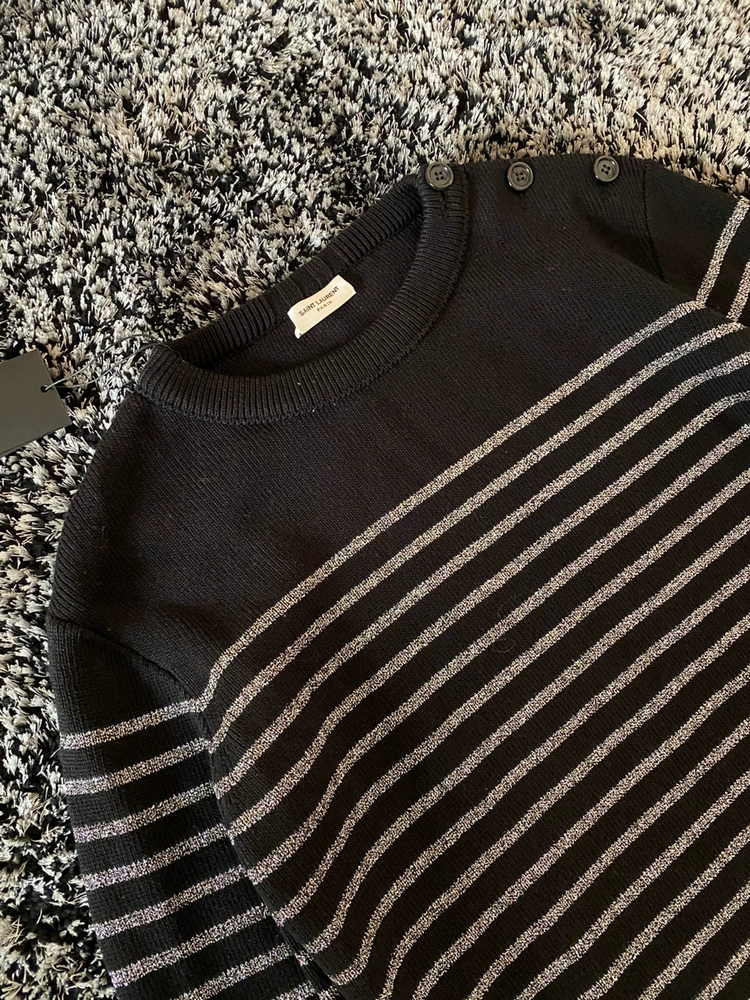 Saint Laurent Men's Silver Stripe Wool Sweater
