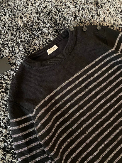 Saint Laurent Men's Silver Stripe Wool Sweater