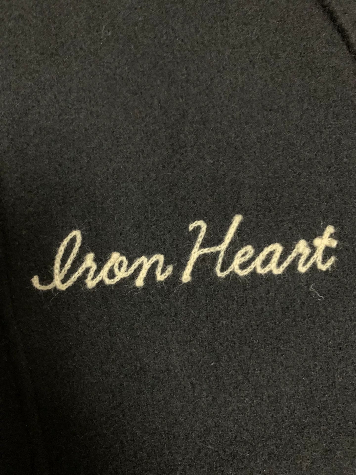 black wool baseball jacket by iron heart