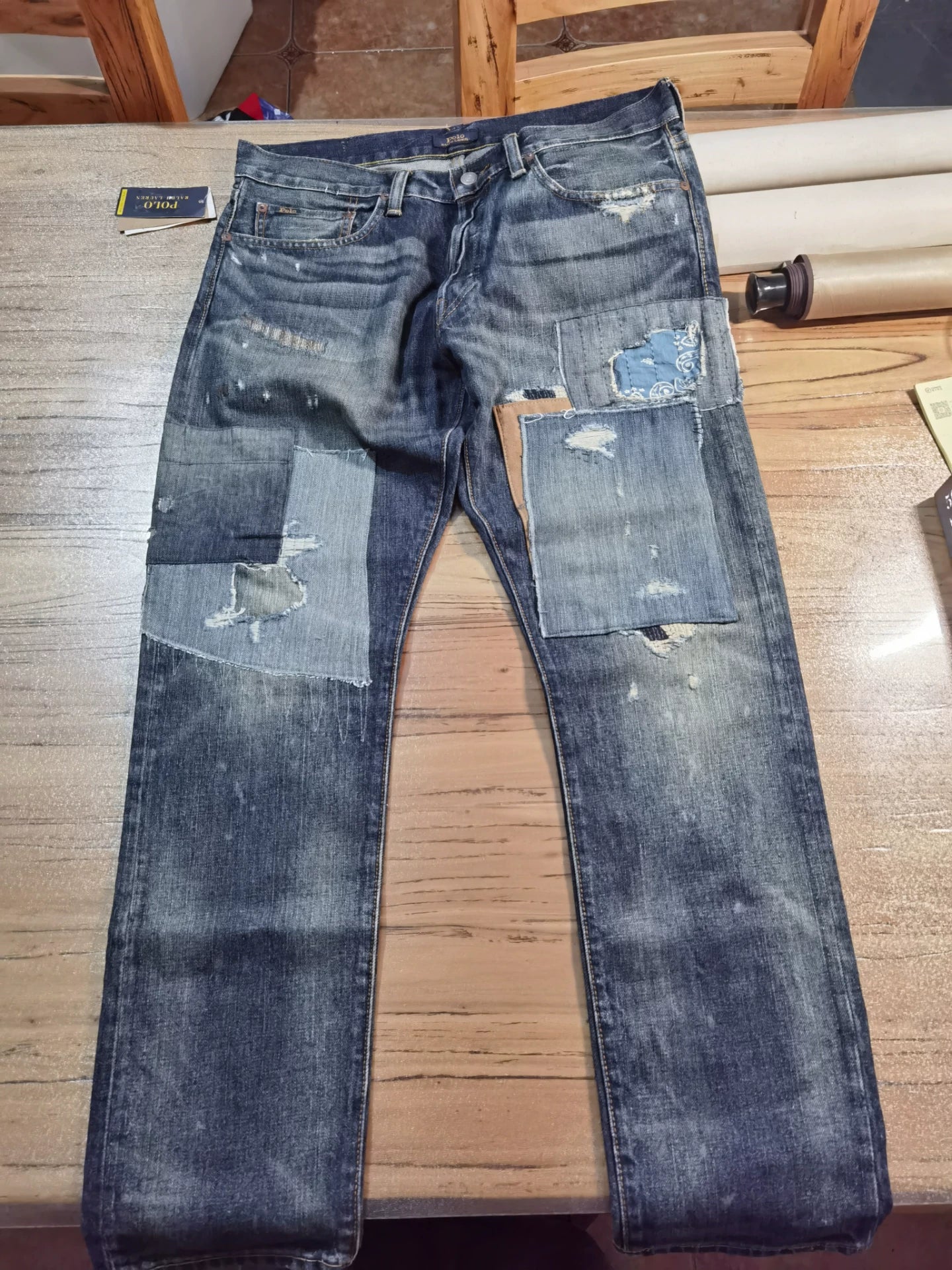 RRL Ralph Lauren Extreme Distressed Paint Jeans