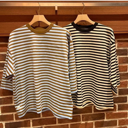 BEAMS 26SS Striped Loose Short Sleeve T-shirt