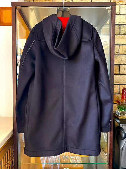 raf simons black hooded toggle coat