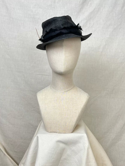 Stylish Gray Fedora Hat with Feather Accent