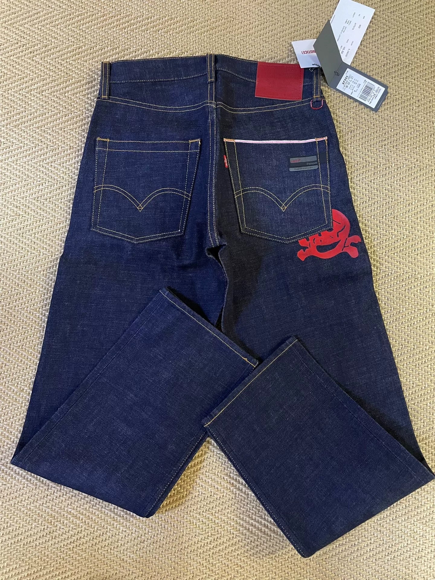 fenom x affa red embroidered denim pants